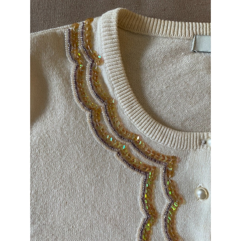 Vintage Y2K Odille Cardigan Sweater Sz S Beaded Sequins Pearls Old Money Cottage - Picture 5 of 8